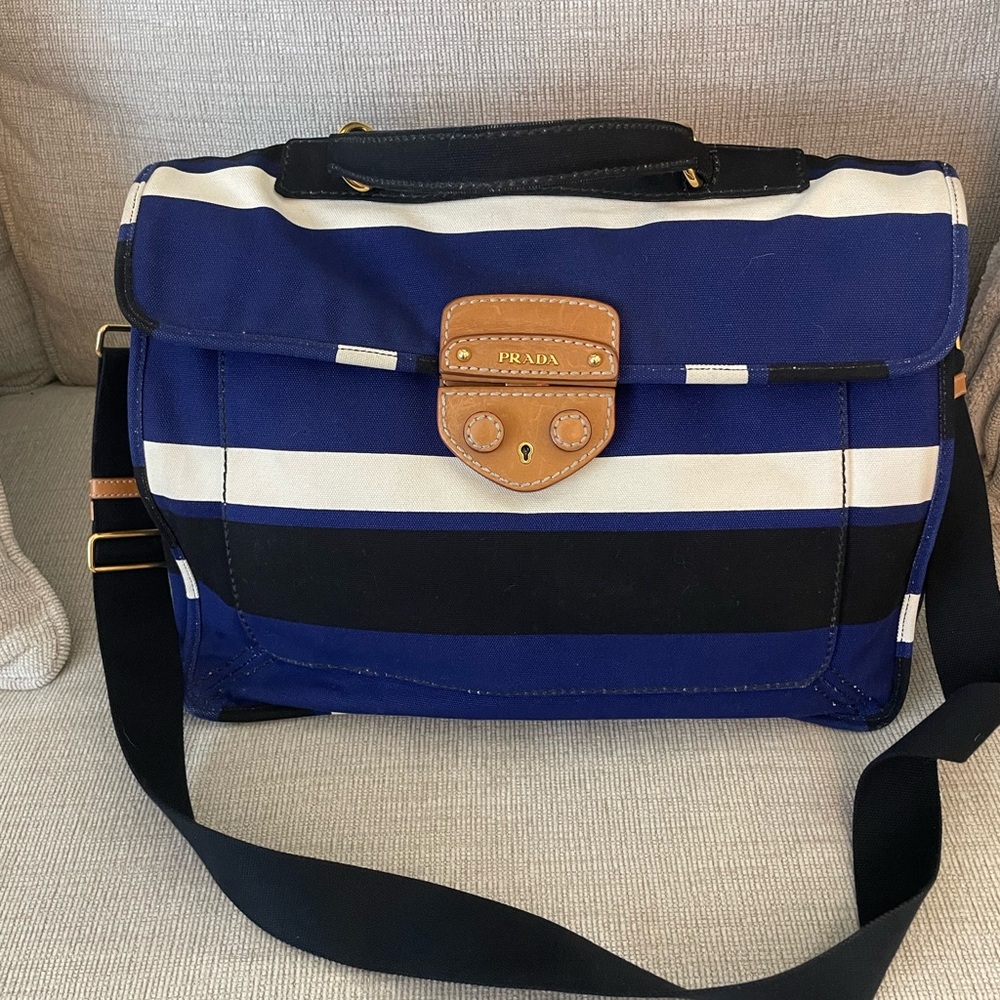 Prada Navy and White Messenger Bag